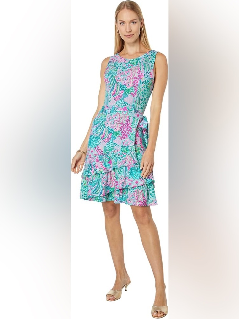 Lily Pulitzer Ashbourne Sleeveless Wrap Tropical Print Dress Sz Xl